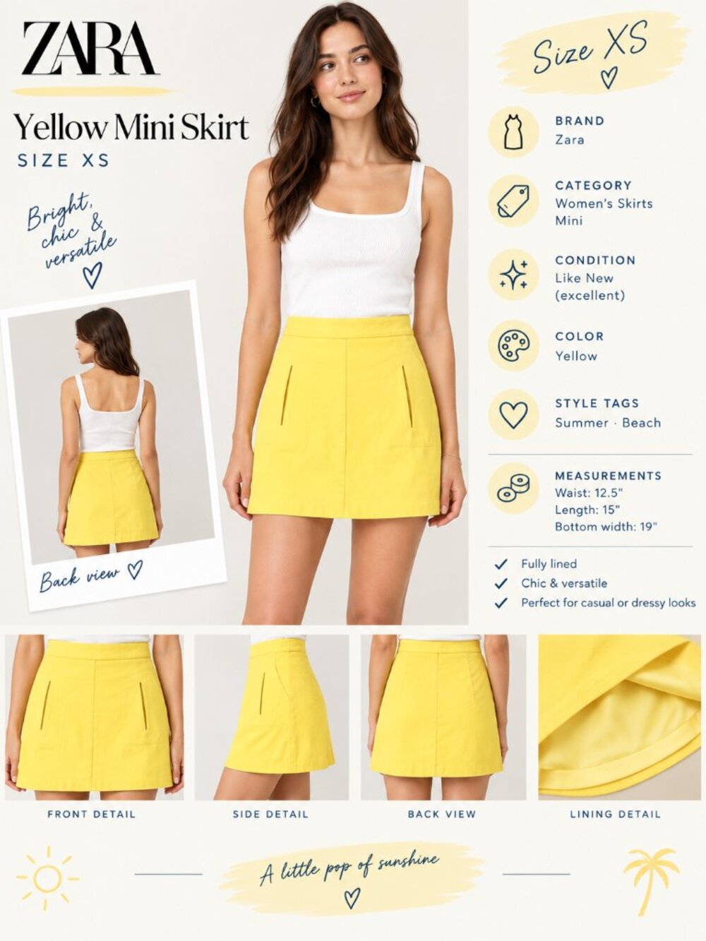 Zara Yellow Women's Skirt - XS